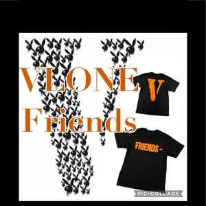 Vlone friends tee. Black with orange print.